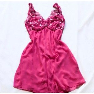 Soma Hot Pink Night Slip Embroidered Mesh Dress NEW Womens Medium
